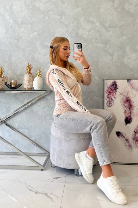 Bluza welurowa z kapturem beżowa Bluza welurowa z kapturem beżowa
