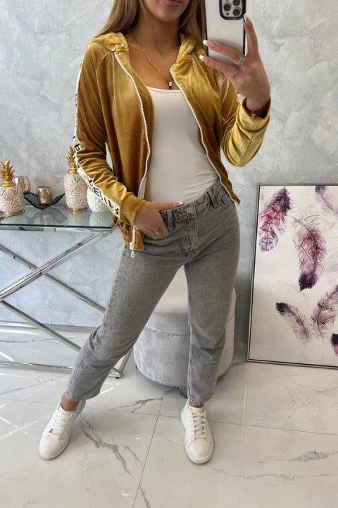 Bluza welurowa z kapturem musztardowa