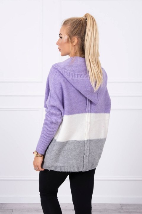 Sweter z kapturem trzykolorowy fioletowy+ecru+szary Sweter z kapturem trzykolorowy fioletowy+ecru+szary