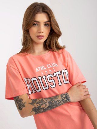 T-shirt bluzka damska brzoskwiniowa lużna z napisem