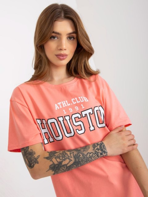 T-shirt bluzka damska brzoskwiniowa lużna z napisem T-shirt bluzka damska brzoskwiniowa lużna z napisem