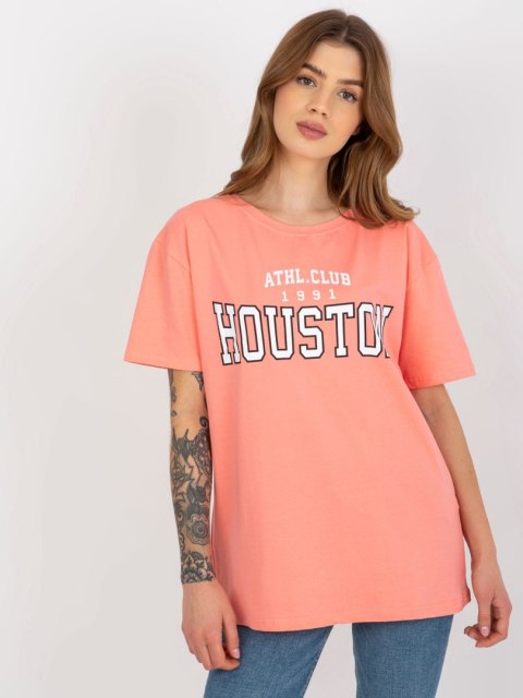 T-shirt bluzka damska brzoskwiniowa lużna z napisem T-shirt bluzka damska brzoskwiniowa lużna z napisem