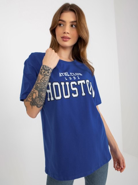 T-shirt bluzka damska kobaltowa lużna z napisem T-shirt bluzka damska kobaltowa lużna z napisem