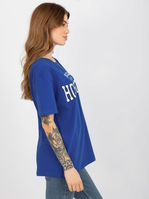 T-shirt bluzka damska kobaltowa lużna z napisem T-shirt bluzka damska kobaltowa lużna z napisem