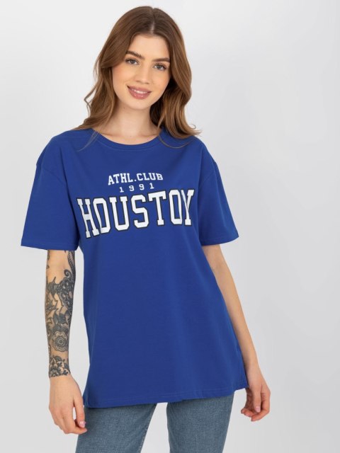 T-shirt bluzka damska kobaltowa lużna z napisem T-shirt bluzka damska kobaltowa lużna z napisem