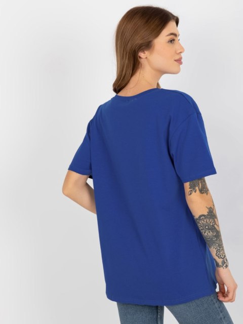 T-shirt bluzka damska kobaltowa lużna z napisem T-shirt bluzka damska kobaltowa lużna z napisem