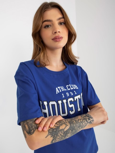 T-shirt bluzka damska kobaltowa lużna z napisem T-shirt bluzka damska kobaltowa lużna z napisem