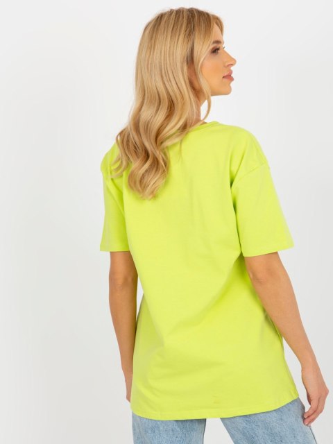 T-shirt bluzka damska limonkowa lużna z napisem T-shirt bluzka damska limonkowa lużna z napisem