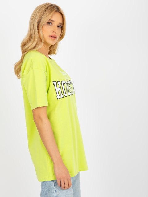 T-shirt bluzka damska limonkowa lużna z napisem T-shirt bluzka damska limonkowa lużna z napisem