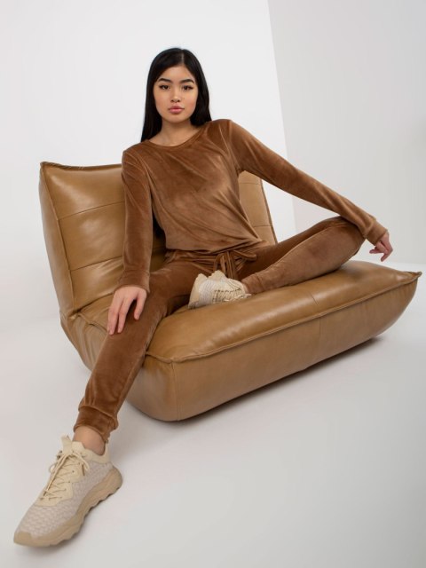 Komplet dresowy damski welurowy camelowy basic S Komplet dresowy damski welurowy camelowy basic S