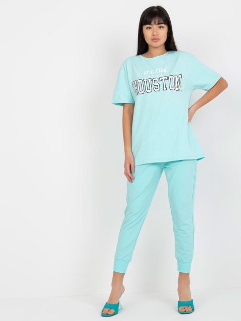 T-shirt bluzka damska miętowa lużna z napisem