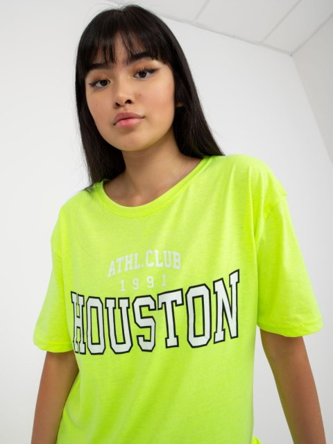 T-shirt bluzka damska fluo żółty lużna z napisem T-shirt bluzka damska fluo żółty lużna z napisem