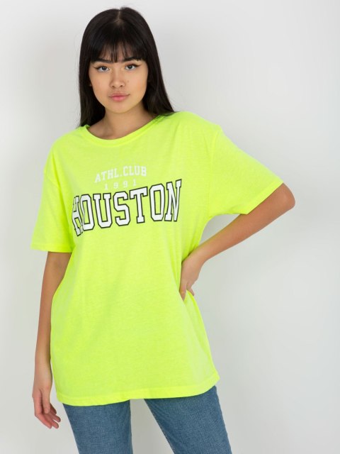 T-shirt bluzka damska fluo żółty lużna z napisem T-shirt bluzka damska fluo żółty lużna z napisem