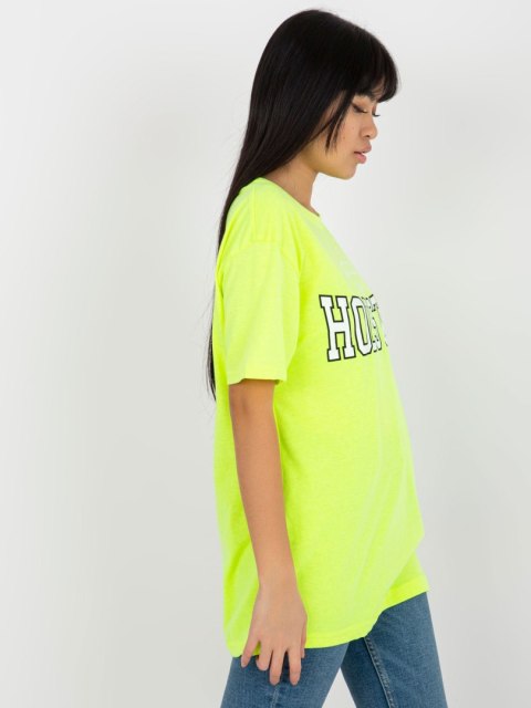 T-shirt bluzka damska fluo żółty lużna z napisem T-shirt bluzka damska fluo żółty lużna z napisem