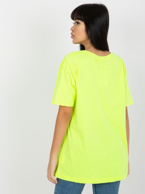 T-shirt bluzka damska fluo żółty lużna z napisem T-shirt bluzka damska fluo żółty lużna z napisem