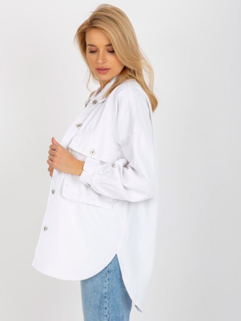 Koszula biała jeans oversize z kieszeniami na guziki M Koszula biała jeans oversize z kieszeniami na guziki M