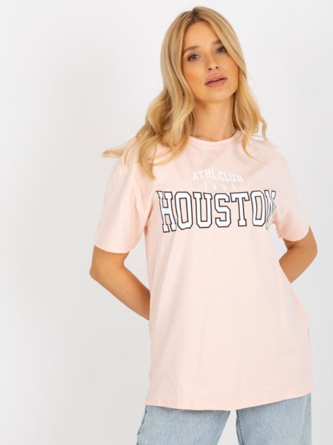 T-shirt bluzka damska brzoskwiniowa lużna z napisem T-shirt bluzka damska brzoskwiniowa lużna z napisem
