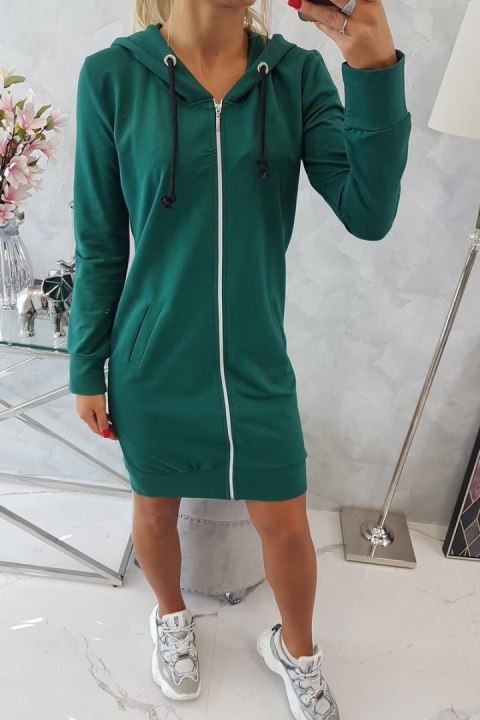 Bluza sukienkowa ciemnozielona z zamkiem i kapturem