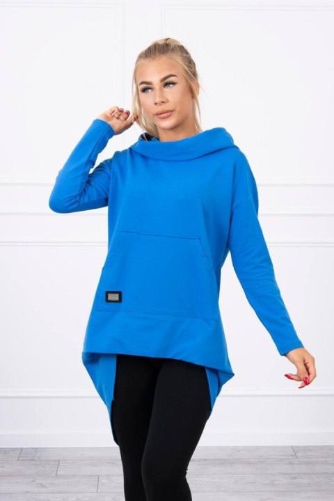 Bluza z długim tyłem i kapturem chabrowy