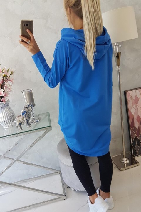 Bluza z długim tyłem i kapturem chabrowy
