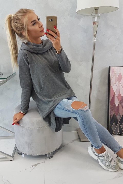 Bluza z długim tyłem i kapturem grafitowa