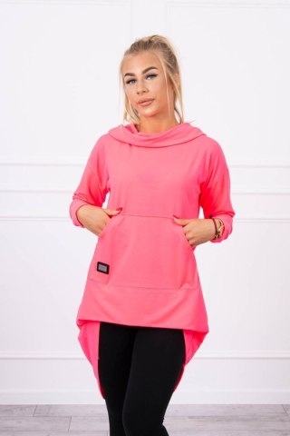 Bluza z długim tyłem i kapturem różowy neon