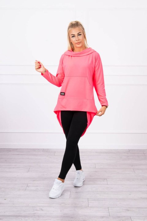 Bluza z długim tyłem i kapturem różowy neon