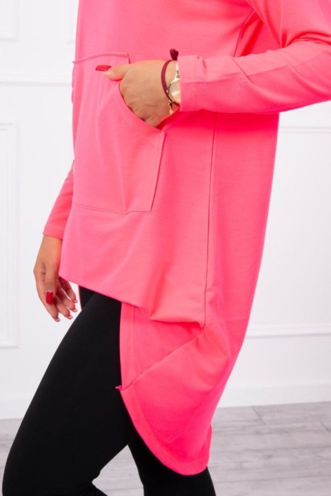 Bluza z długim tyłem i kapturem różowy neon