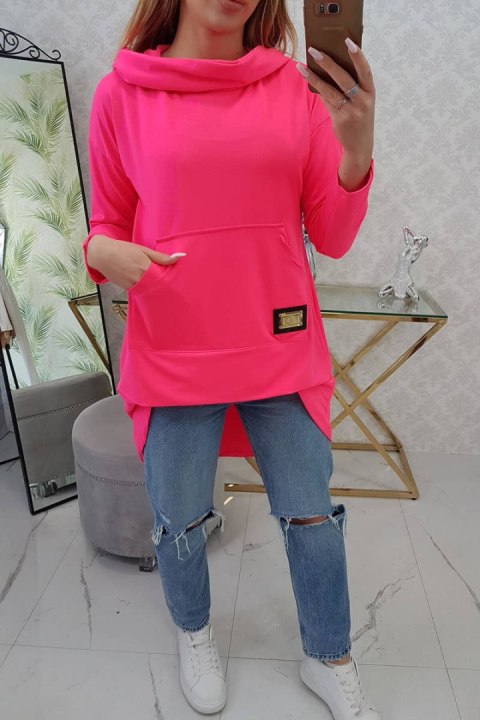 Bluza z długim tyłem i kapturem różowy neon