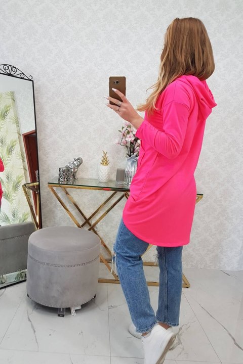 Bluza z długim tyłem i kapturem różowy neon