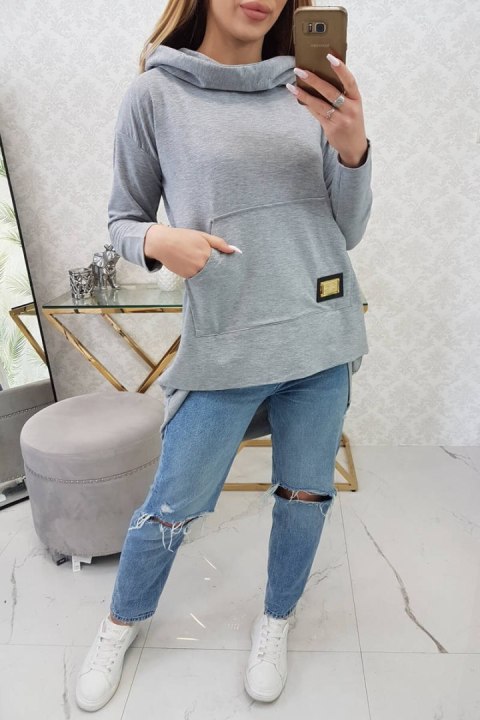 Bluza z długim tyłem i kapturem szara