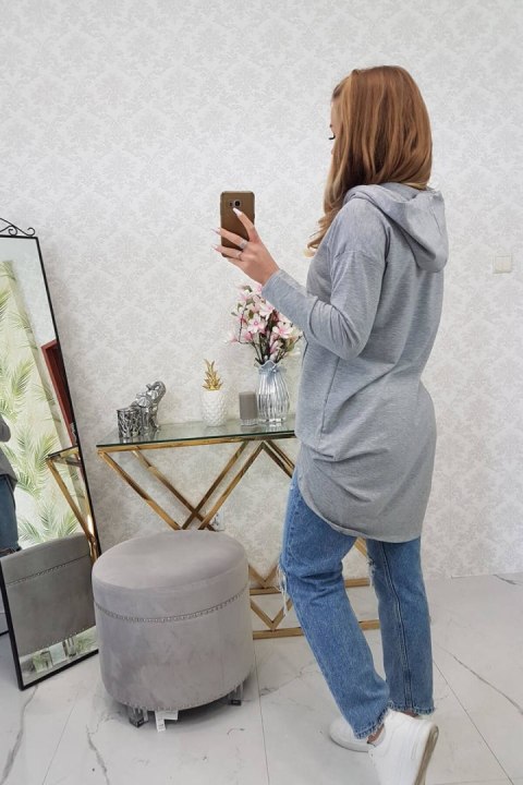 Bluza z długim tyłem i kapturem szara