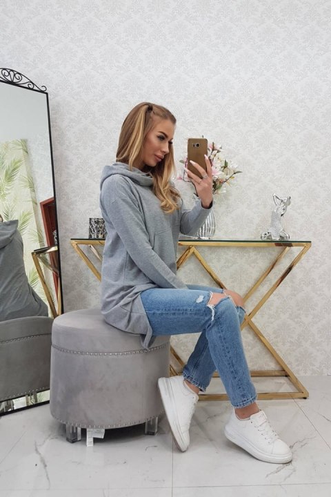 Bluza z długim tyłem i kapturem szara