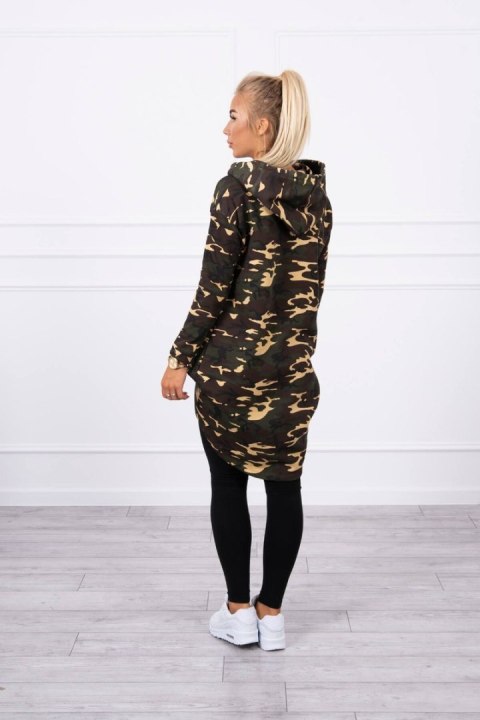 Bluza z długim tyłem moro khaki+brązowy