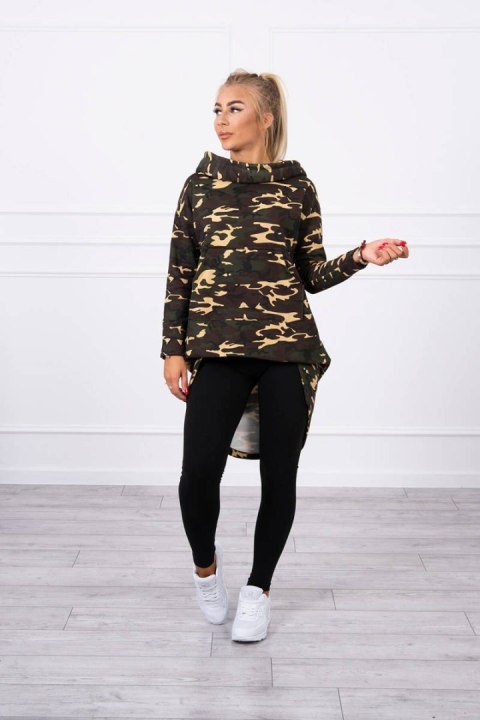 Bluza z długim tyłem moro khaki+brązowy