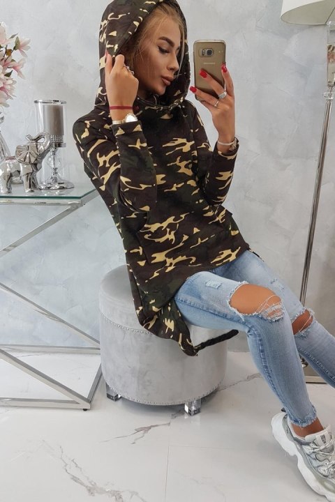 Bluza z długim tyłem moro khaki+brązowy