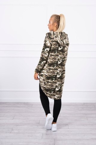 Bluza z długim tyłem moro khaki+ecru