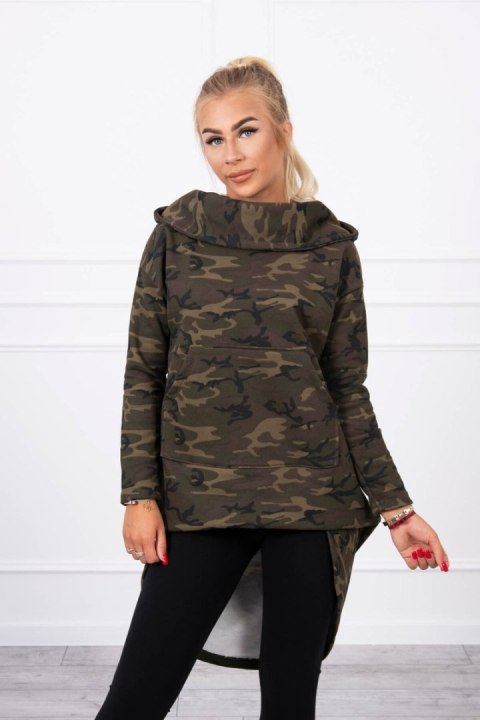 Bluza z długim tyłem moro khaki+zielony
