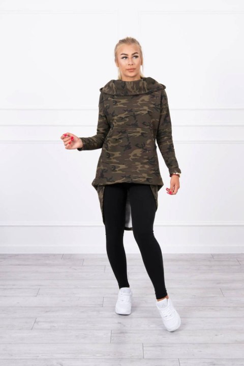 Bluza z długim tyłem moro khaki+zielony