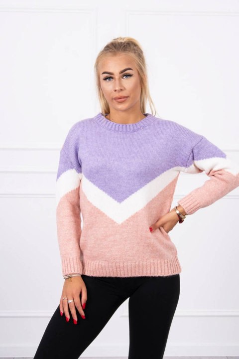 Sweter w geometryczne wzory fioletowy+pudrowy róż Sweter w geometryczne wzory fioletowy+pudrowy róż