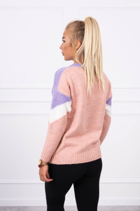 Sweter w geometryczne wzory fioletowy+pudrowy róż Sweter w geometryczne wzory fioletowy+pudrowy róż