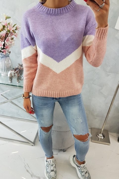 Sweter w geometryczne wzory fioletowy+pudrowy róż Sweter w geometryczne wzory fioletowy+pudrowy róż
