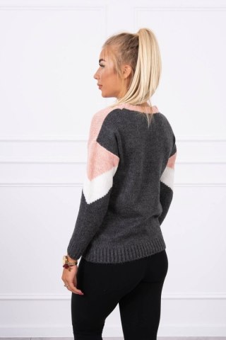 Sweter w geometryczne wzory pudrowy róż+grafitowy