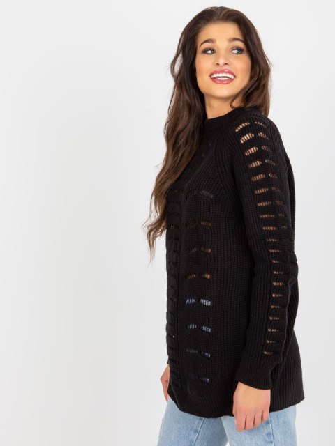 Sweter luźny, ażurowy czarny z wełną one size Sweter luźny, ażurowy czarny z wełną one size