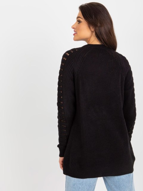 Sweter luźny, ażurowy czarny z wełną one size Sweter luźny, ażurowy czarny z wełną one size