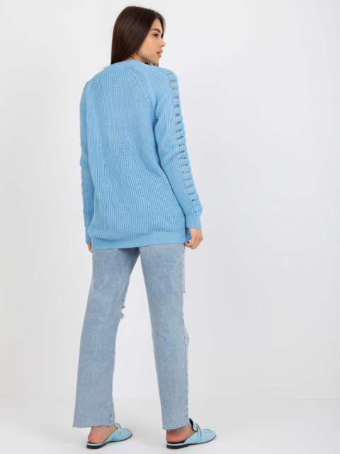 Sweter luźny, ażurowy jasnoniebieski z wełną one size Sweter luźny, ażurowy jasnoniebieski z wełną one size