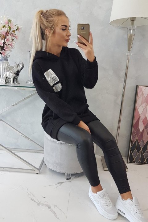 Bluza z kapturem z naszywkami czarna Bluza z kapturem z naszywkami czarna