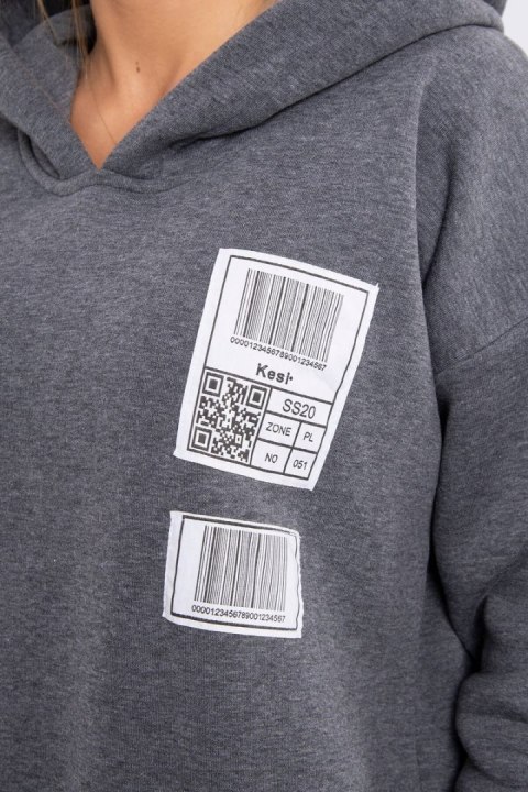 Bluza z kapturem z naszywkami grafitowa