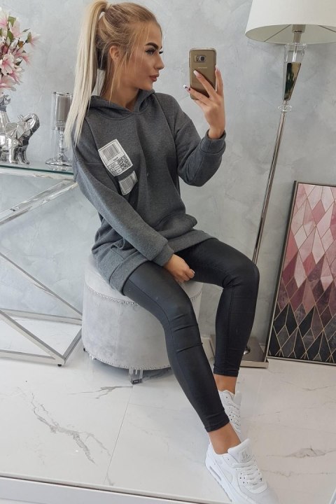 Bluza z kapturem z naszywkami grafitowa