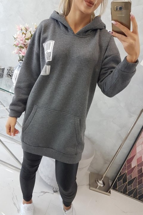Bluza z kapturem z naszywkami grafitowa